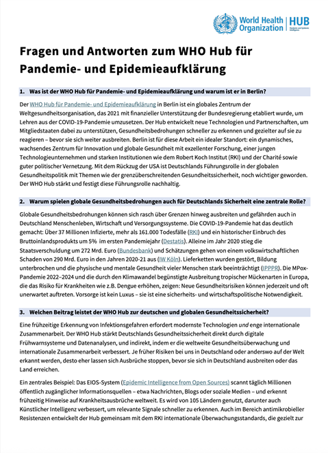 Fragen und Antworten zum WHO Hub für Pandemie- und Epidemieaufklärung